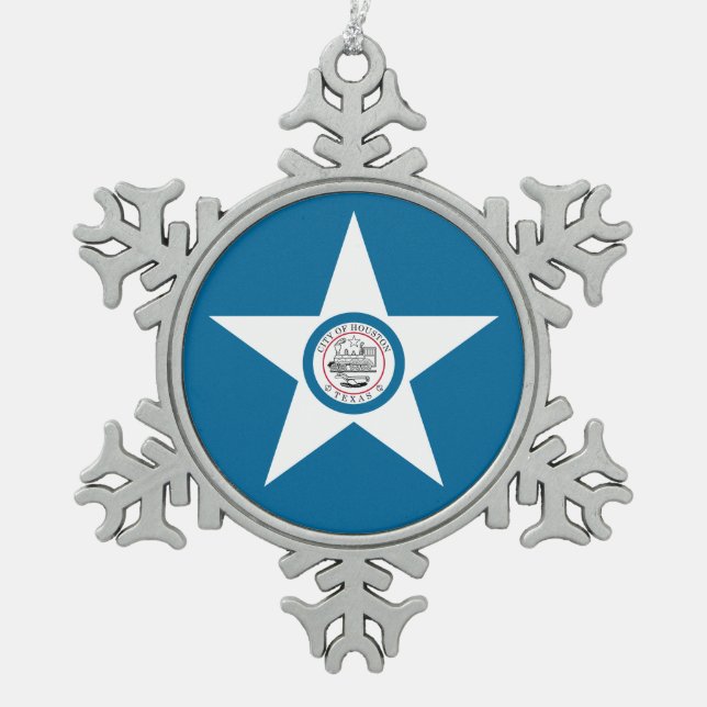 Flag of city of Houston, Texas Snowflake Pewter Ch Christmas Ornament (Front)