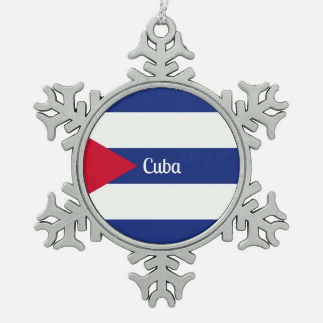 Flag of Cuba Snowflake Pewter Christmas Ornament (Front)