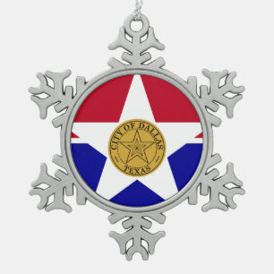 Flag of Dallas, Texas Snowflake Pewter Christmas O Ornament
