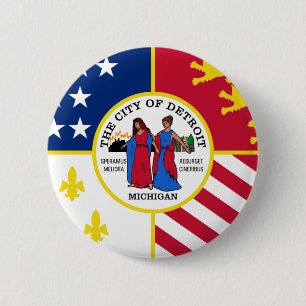 Flag of Detroit, Michigan 6 Cm Round Badge