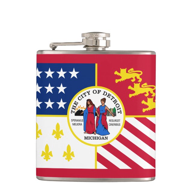 Flag of Detroit, Michigan Hip Flask (Front)