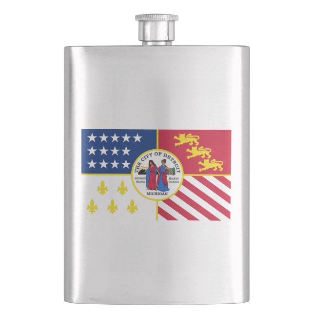 Flag of Detroit, Michigan Hip Flask (Front)