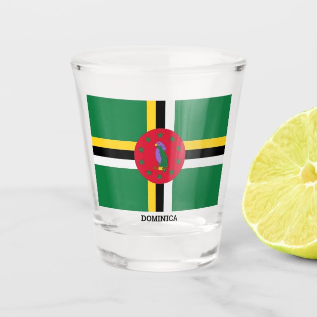 Flag of Dominica Shot Glass (Front)