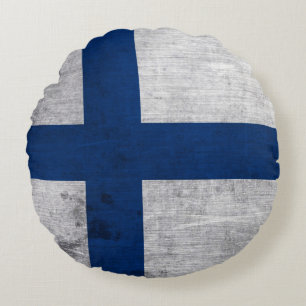 Flag of Finland Grunge Round Cushion