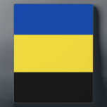 Flag of Gelderland Plaque<br><div class="desc">Flag of Gelderland,  a province in The Netherlands.  The flag is a horizontal tricolour of blue,  yellow and black. Its colours originate from the coat of arms of Gelderland which in turn was based on the coat of arms of the Hertogdom Gelre.</div>