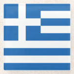 Flag of Greece Glass Coaster<br><div class="desc">Flag: "λ ί ρ υ θ     " → FREEDOM OR DEATH!</div>