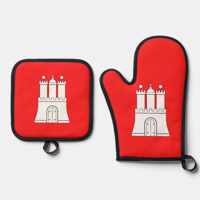 Flag of Hamburg Postcard Oven Mitt & Pot Holder Set (Front)