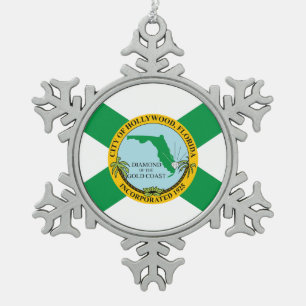 Flag of Hollywood, Florida Snowflake Pewter Christmas Ornament