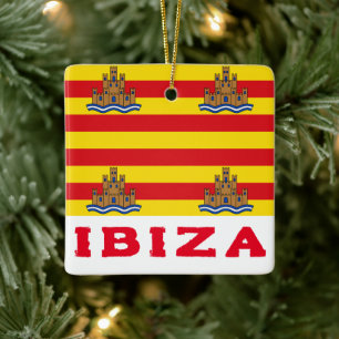 Flag of Ibiza, SPAIN Ceramic Ornament