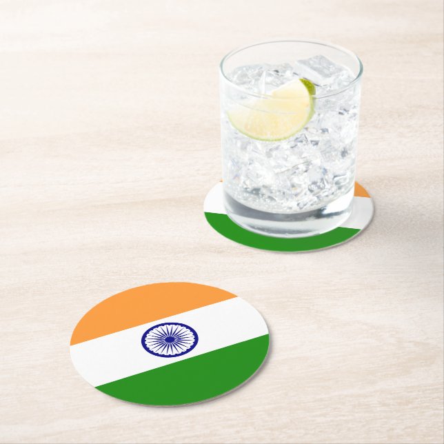 Flag of India Round Paper Coaster (Insitu)