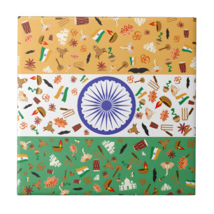 Flag of India with cultural items Tile