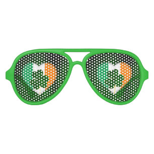 Flag of Ireland Heart with Shamrock St. Patrick Aviator Sunglasses