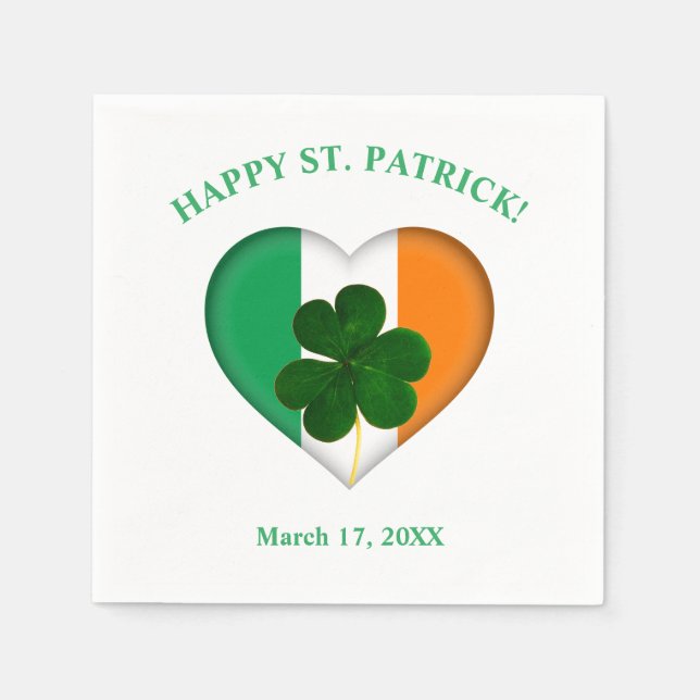 Flag of Ireland Heart with Shamrock St. Patrick Napkin (Front)