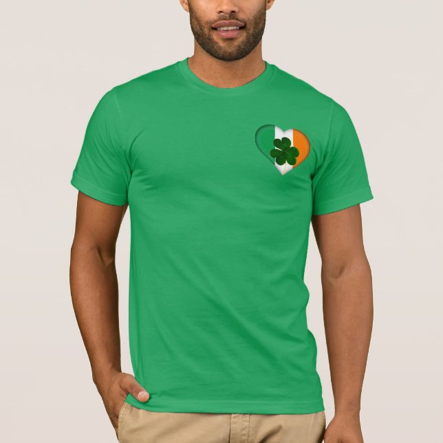 Flag of Ireland Heart with Shamrock St. Patrick T-Shirt (Front)