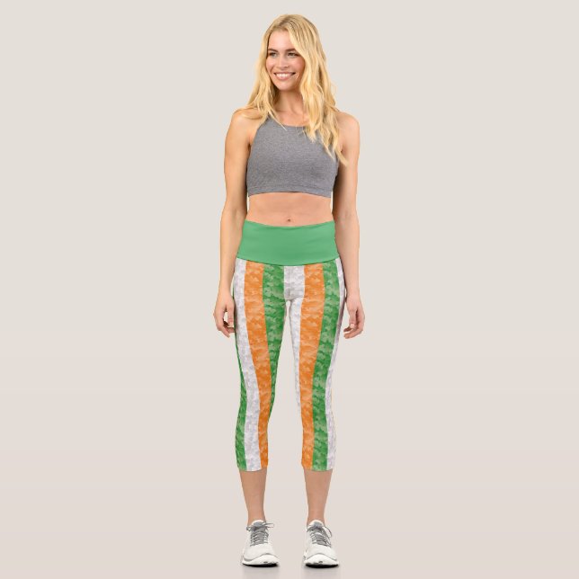 Flag of Ireland with shamrocks pattern Capri Leggi (Front)