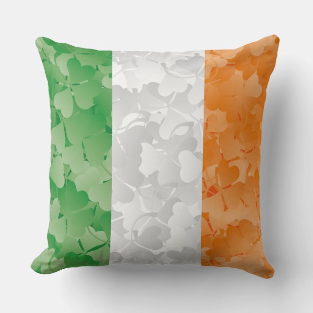 Flag of Ireland with shamrocks pattern Cushion (Front)