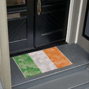 Flag of Ireland with shamrocks pattern Doormat