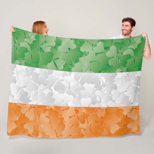 Flag of Ireland with shamrocks pattern Fleece Blanket (In Situ)
