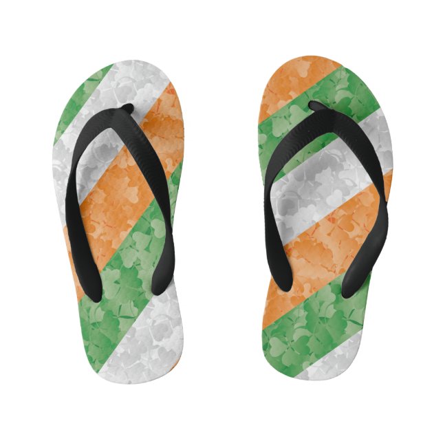 Flag of Ireland with shamrocks pattern Kid's Jandals (Footbed)