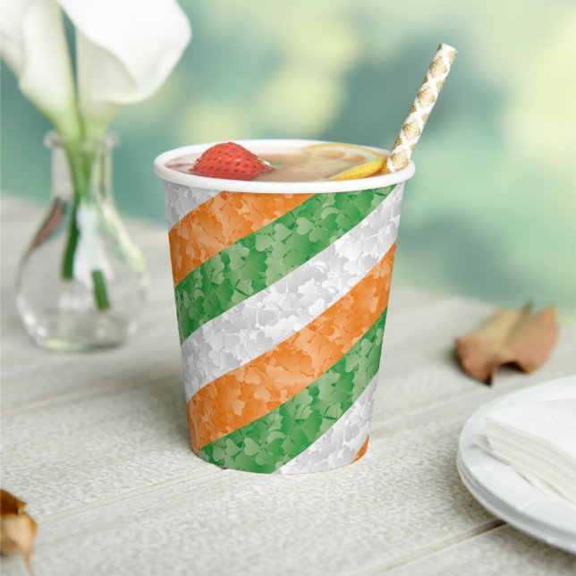 Flag of Ireland with shamrocks pattern Paper Cups (Insitu)