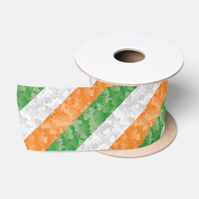 Flag of Ireland with shamrocks pattern Satin Ribbo Ribbon (Spool)