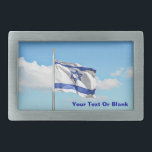 Flag Of Israel Rectangular Belt Buckle<br><div class="desc">The flag of Israel against a blue sky and clouds. Add your own text.</div>