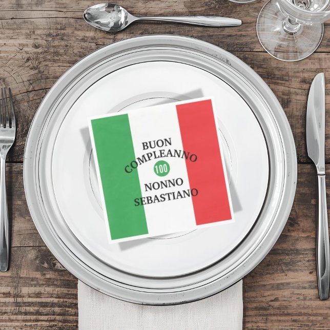 Flag of Italy Buon Compleanno or Anniversario  Napkin (Flag of Italy Napkin with custom wording and number for birthday and anniversary)