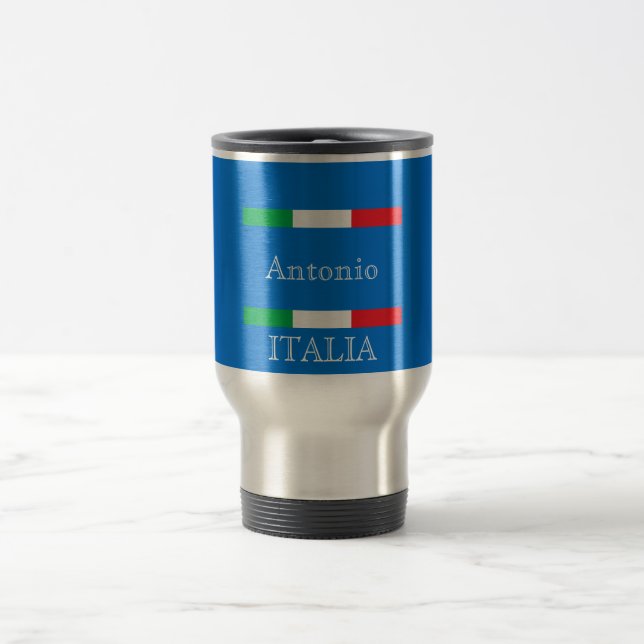 Flag of Italy on azure blue ocean with your name Travel Mug (Center)
