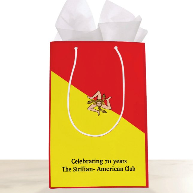 Flag of Italy Sicily with Custom Wording Medium Gift Bag (Flag of Sicily Gift Bag with Custom Wording for Sicilian celebrations)