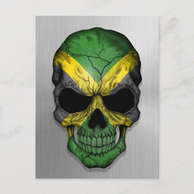 Flag of Jamaica on a Steel Skull Graphic Postcard (Front)