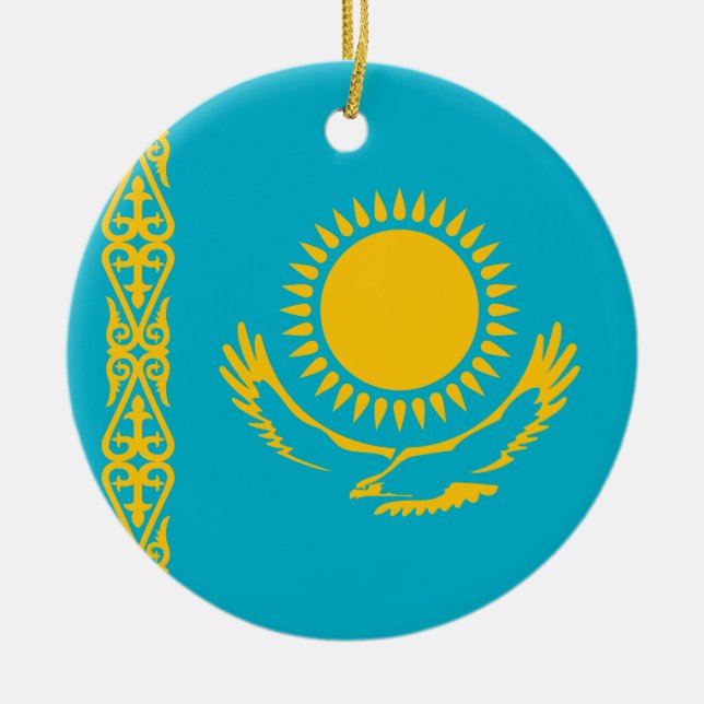 Flag of Kazakhstan Ceramic Tree Decoration (Front)