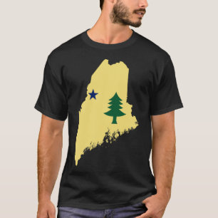 Flag of Maine 1901 to 1909 on Map of Maine T-Shirt