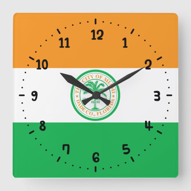 Flag of Miami, Florida Square Wall Clock (Front)