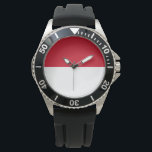 Flag of Monaco Watch<br><div class="desc">This design features the national flag of Monaco (officially the Principality of Monaco), which is a sovereign city-state, country and microstate on the French Riviera in Western Europe. It is bordered by France to the north, east and west and by the Mediterranean Sea to the south. The principality is widely...</div>