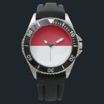 Flag of Monaco Watch<br><div class="desc">This design features the national flag of Monaco (officially the Principality of Monaco), which is a sovereign city-state, country and microstate on the French Riviera in Western Europe. It is bordered by France to the north, east and west and by the Mediterranean Sea to the south. The principality is widely...</div>