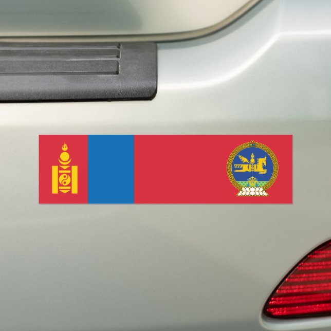 Flag of Mongolia with National Emblem Bumper Sticker (On Car)