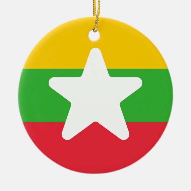 Flag of Myanmar Ceramic Tree Decoration (Front)