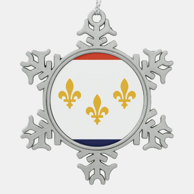 Flag of New Orleans, Louisiana Snowflake Pewter Ch Christmas Ornament (Front)