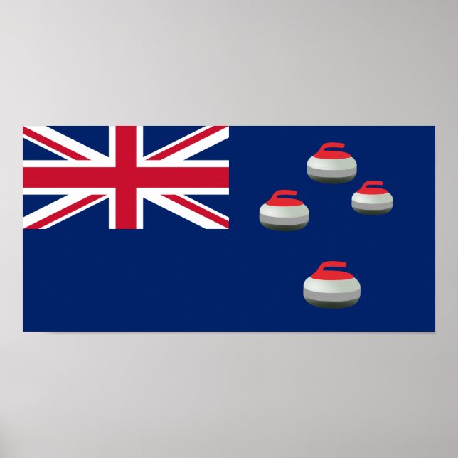 Flag of New Zealand with Curling Rocks Poster (Front)