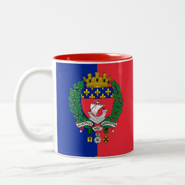 Flag of Paris, France Two-Tone Coffee Mug (Left)