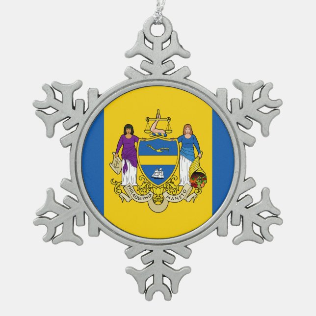 Flag of Philadelphia, Pennsylvania Snowflake Pewte Pewter Christmas Ornament (Front)