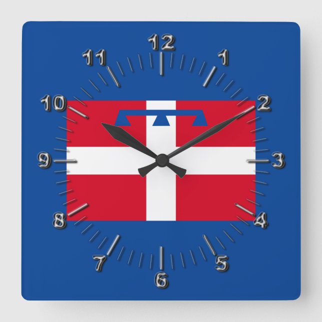 Flag of Piemonte (Italy)  Square Wall Clock (Front)