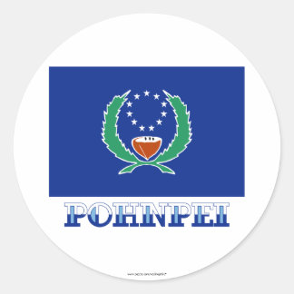 Flag of Pohnpei, with name Classic Round Sticker