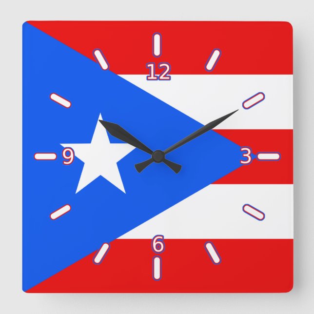 Flag of Puerto Rico Clock (With Numbers) (Front)