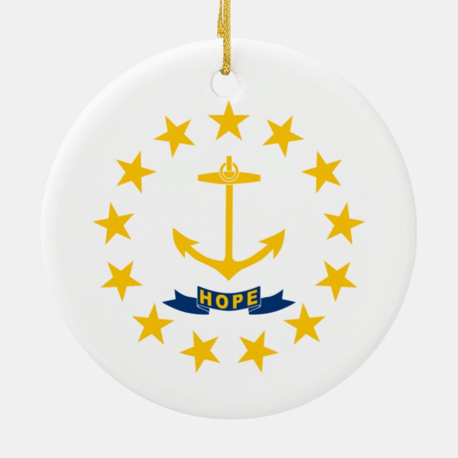 Flag of Rhode Island (US State) Ceramic Tree Decoration (Back)