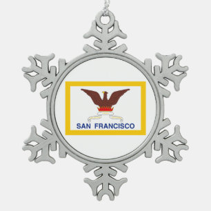 Flag of San Francisco, California Snowflake Pewter Christmas Ornament