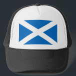 Flag of Scotland Trucker Hat<br><div class="desc">The Flag of Scotland, (Scottish Gaelic: Bratach na h-Alba, Scots: Banner o Scotland), also known as Saint Andrew's Cross or the Saltire, is the national flag of Scotland. As the national flag it is the Saltire, rather than the Royal Standard of Scotland, which is the correct flag for all individuals...</div>