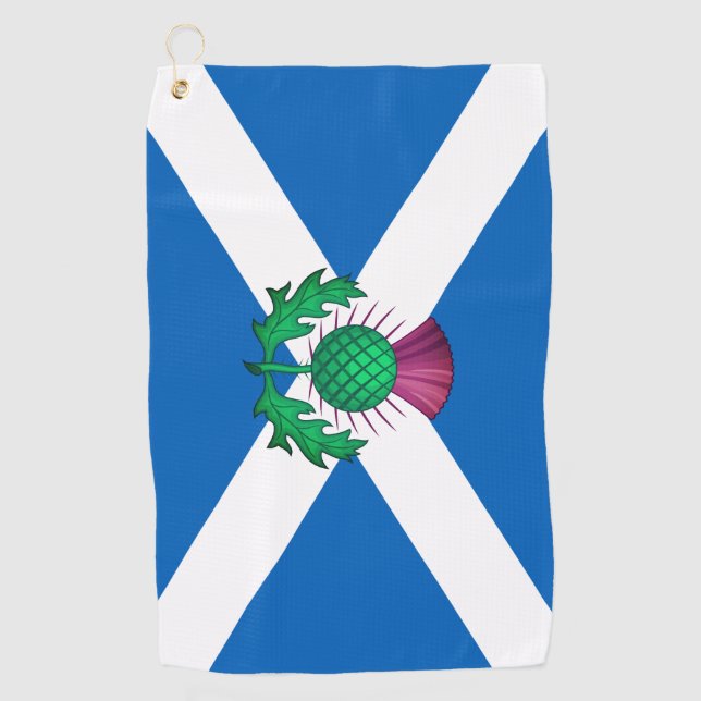 Flag of Scotland with Thistle superimposed Golf Towel (Front)