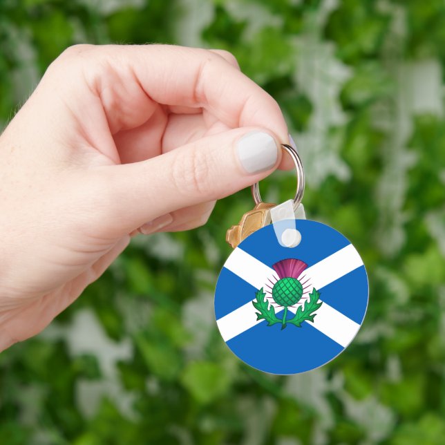 Flag of Scotland with Thistle superimposed Key Ring (Hand)