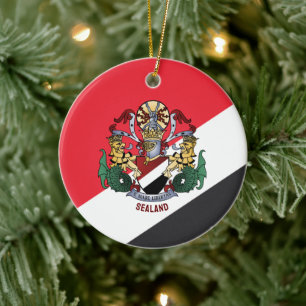 Flag of Sealand, with coat of arms superimposed Ceramic Tree Decoration